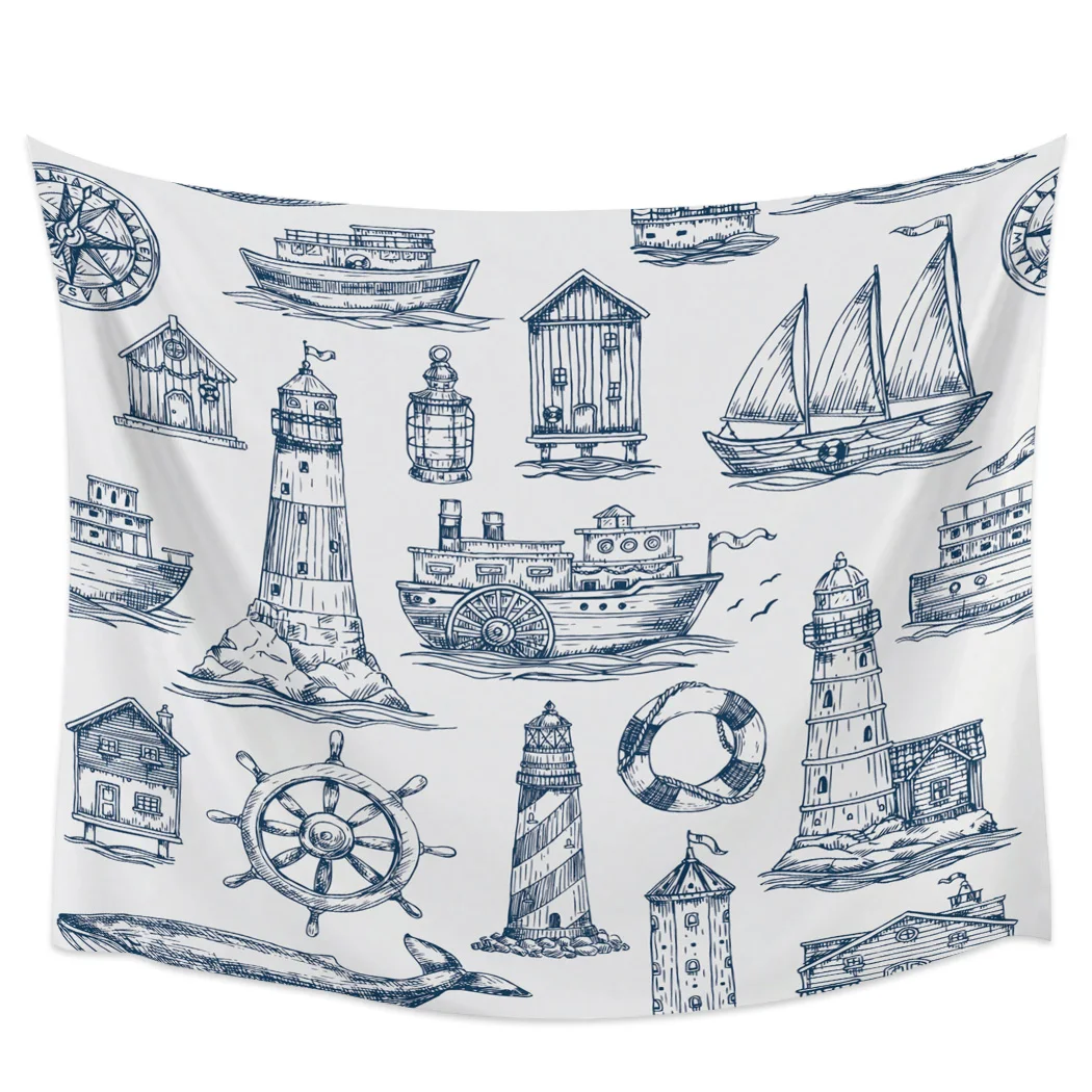 

Nautical Anchor Ship Lighthouse Whale Art Blackout Curtains Table Runner Bathroom Set Blanket Tapestry