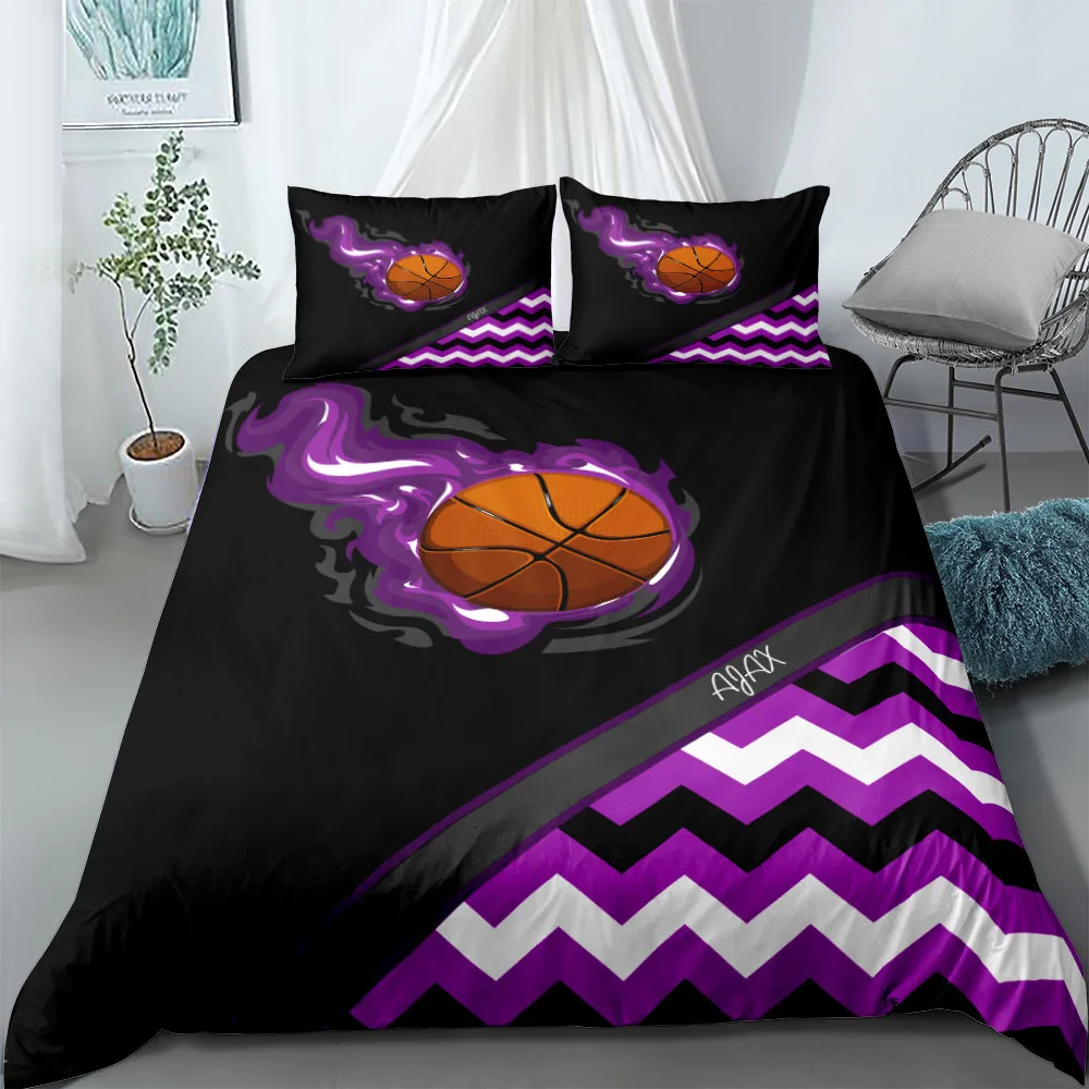 

Purple Flame Basketball Chevron Bedding Set EU Single Double King US Twin Full Queen King Personalized Bed Linen Set