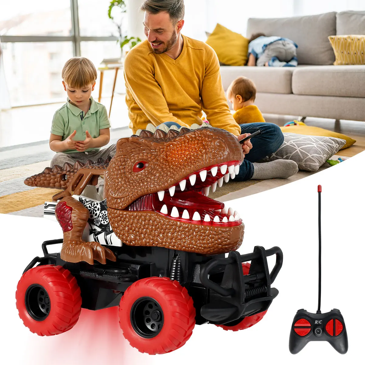 

Remote Control Dinosaur Car Truck Toy 4-Channel 1/43 RC Dinosaur Truck with LED Lights Battery Operated Children Educational Toy