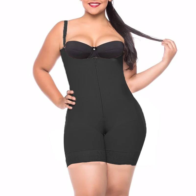 Women's Butt Lifting Open Bust Bodysuit Body Shaper With Zipper Shapewear Slimming Compression Faja With Straps