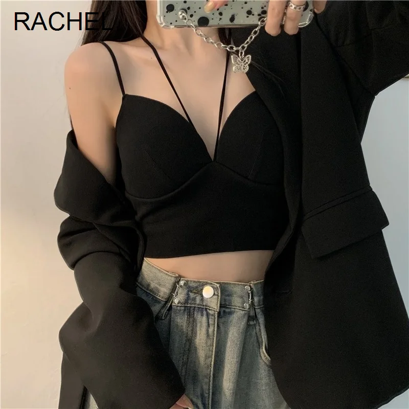 

Осенне-зимняя коллекция 2021 года, жилет с V-образным вырезом и лямкой через шею, женская черная сексуальная одежда с украшением спины, верхняя...