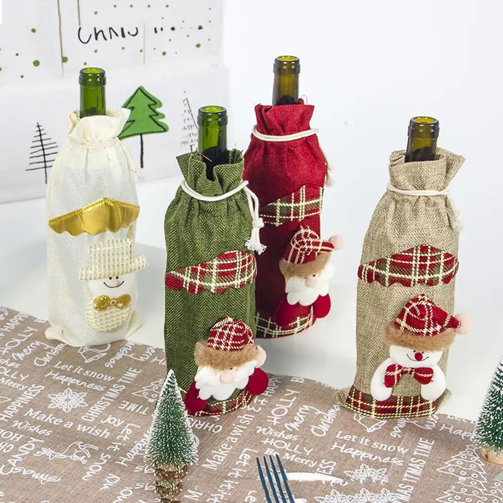 

New Pattern Christmas Wine Bottle Cover Linen Cloth Personality Snowman Santa Claus Table New Year Party Home Decoration