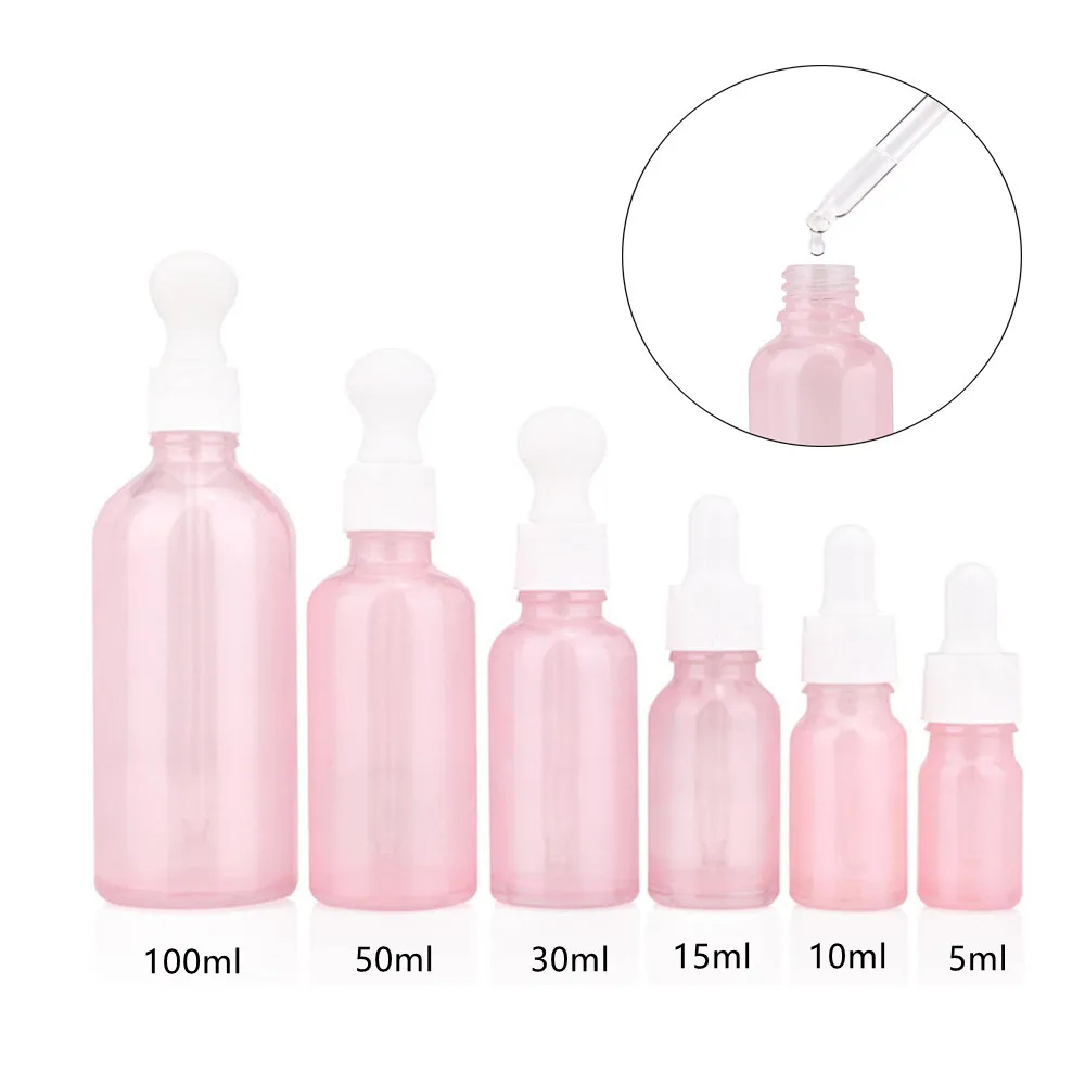 

5/10/15/30/50/100ml Pink Glass Empty Bottle Essential Oil Bottle With Dropper Aromatherapy Perfume Bottles Travel Accessories