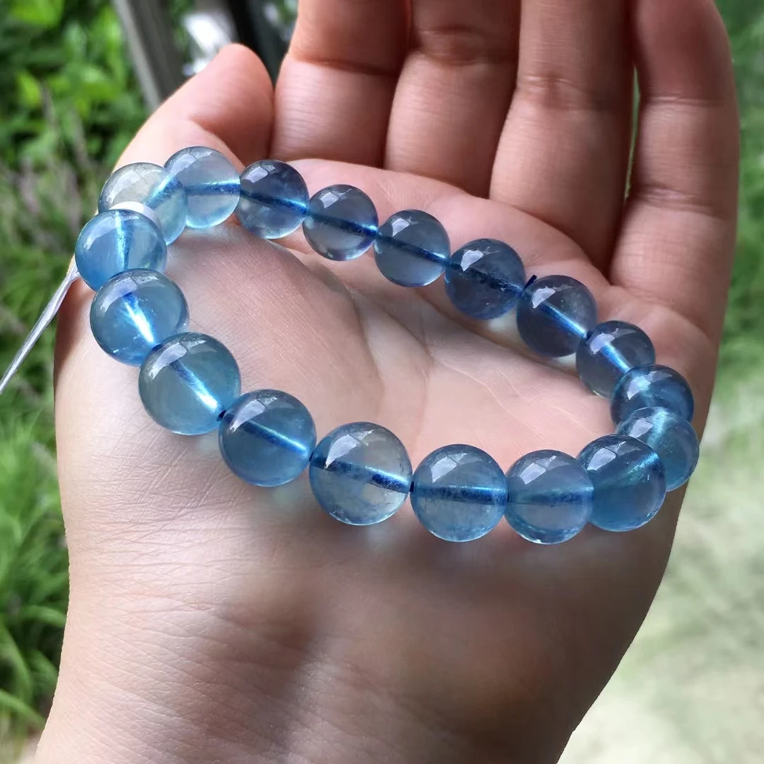 

Natural Blue Aquamarine Clear Round Beads Bracelet Jewelry 10.8mm Aquamarine Gemstone Wealthy Stone For Women Men AAAAAAA