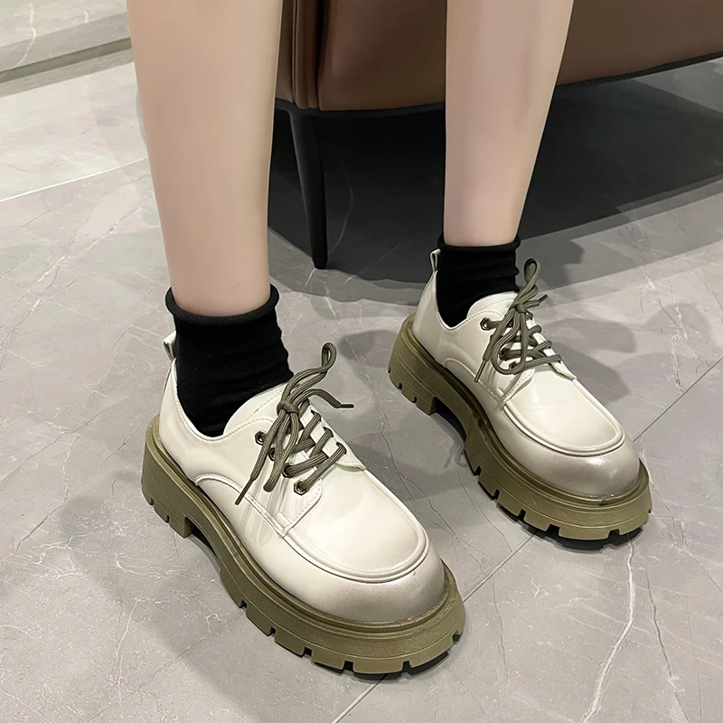 

Cross Women's Shoes Oxfords Clogs Platform Female Footwear All-Match British Style Modis Leather Creepers Dress New Preppy Retro