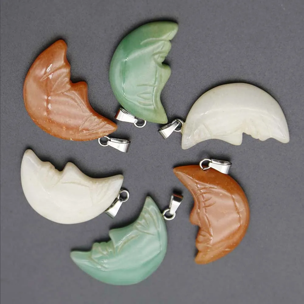 

[Free Shipping] Natural Stone Carving Moon Pendant Crescent Jewel Necklace Jewelry Decorative Accessories Wholesale 6Pcs/Lot