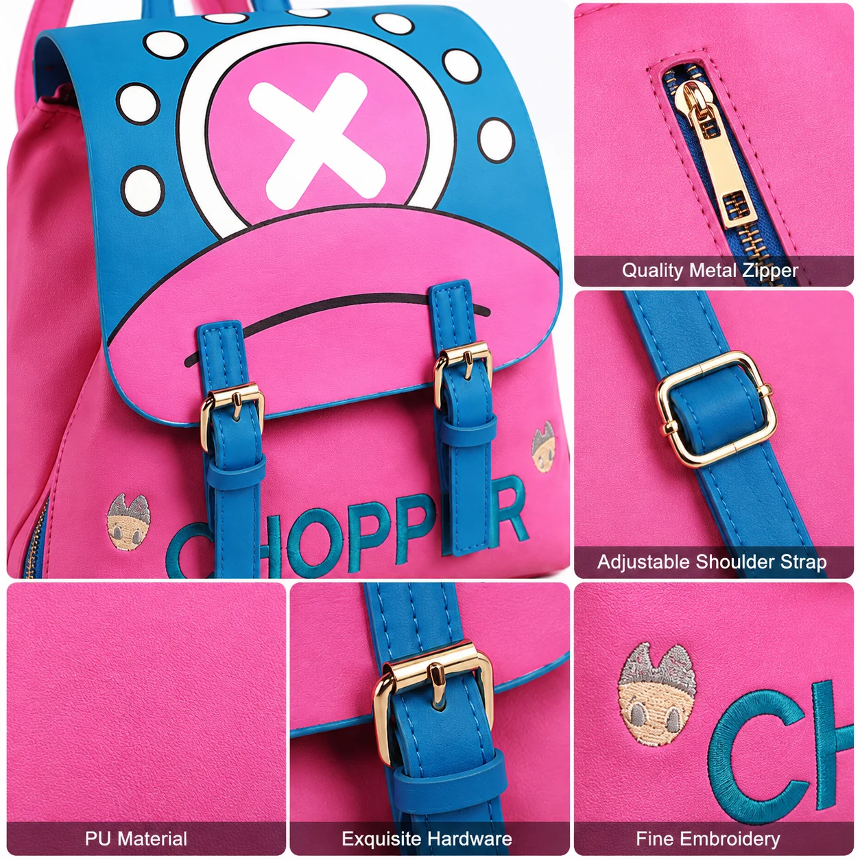 Фото Рюкзак One Piece Chopper, аниме, розовый, из искусственной кожи, школьный рюкзак в корейском стиле, повседневный, для студентов и девочек, для активного отдыха. №5
