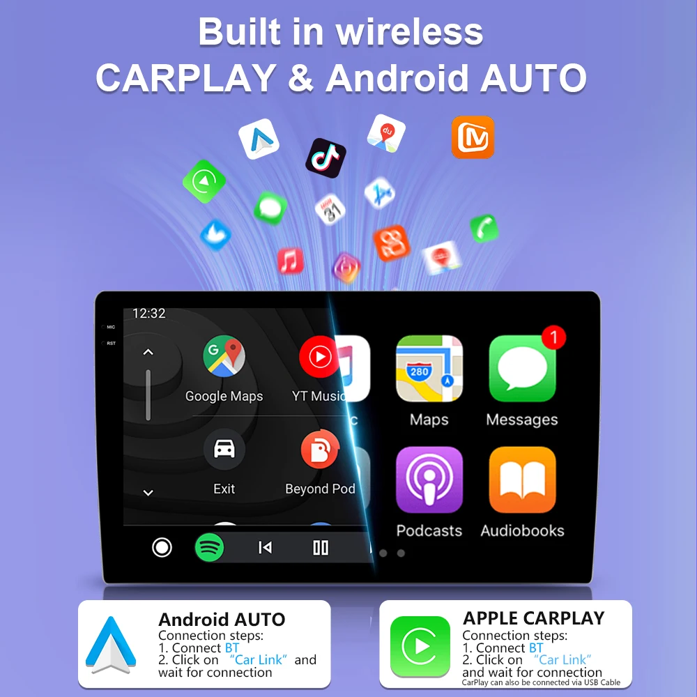 Фото Android 15 универсальный 9/10-дюймовый автомобильный стерео CarPlay автомобильный радиоприемник Android Auto GPS мультимедийный плеер 2 DIN Wi-Fi плеер QLED Экран BT №3