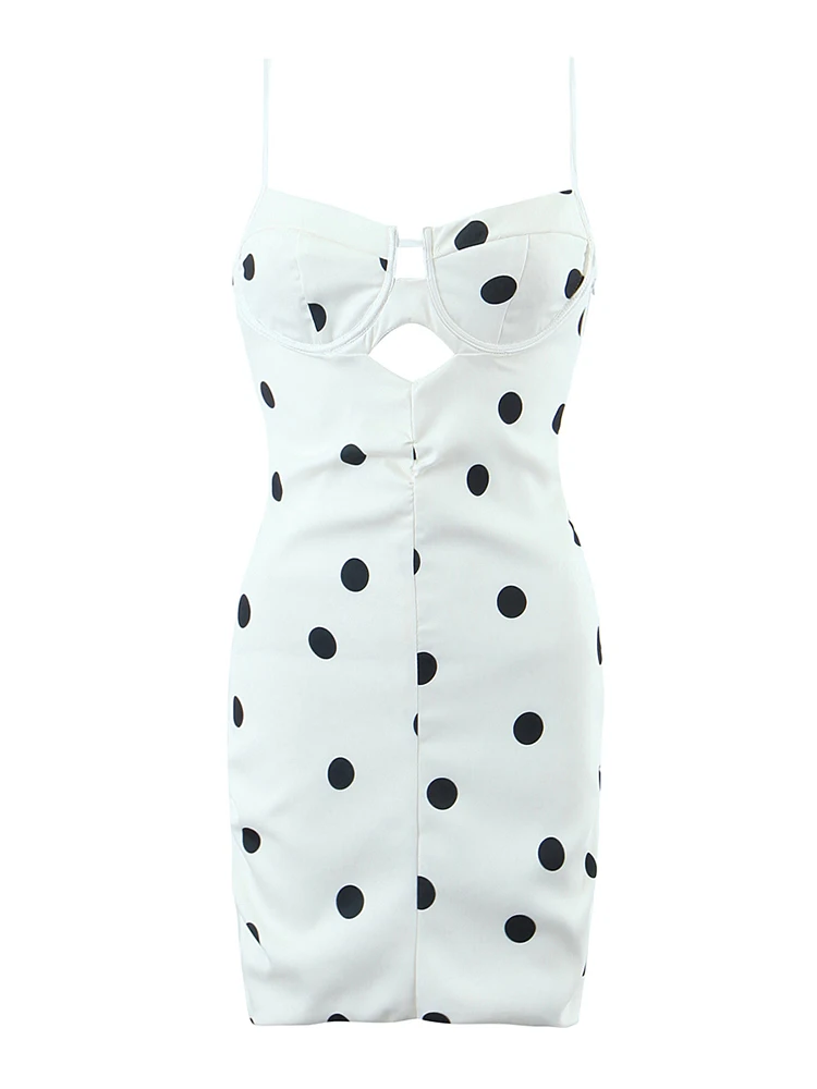 

Женское платье на бретельках в горошек, с открытой спиной