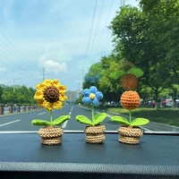 knitted sunflower daisy flower potted artificial plants bonsai small fake flowers potted desk ornaments home table decorate