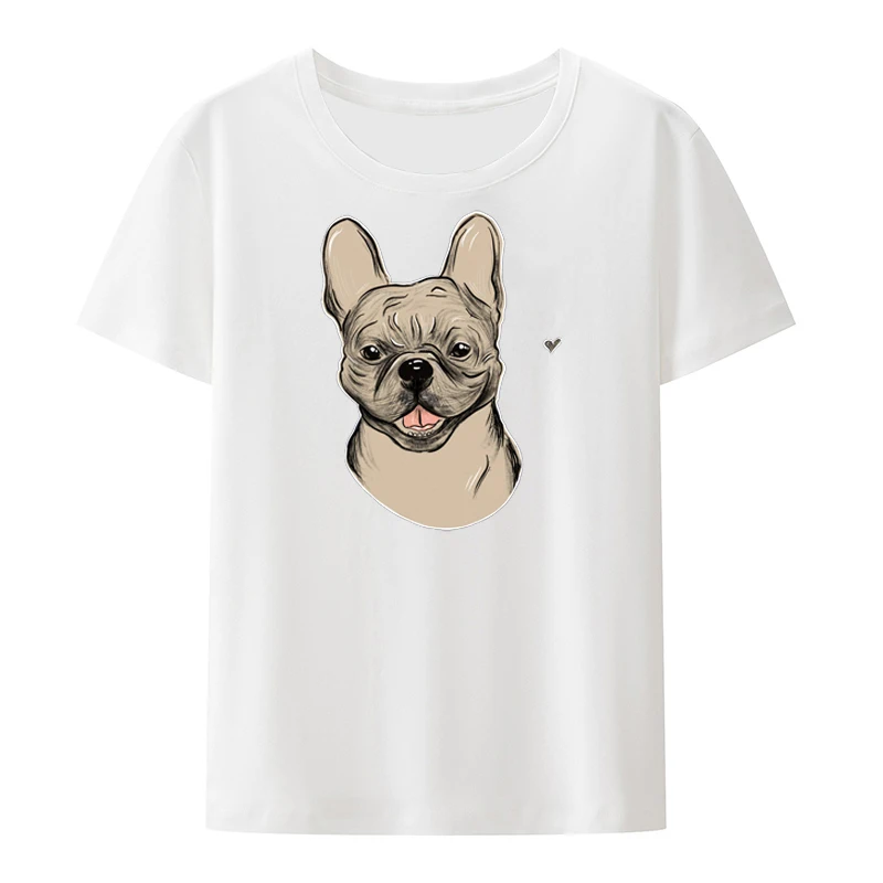 

French Bulldog Cartoon Cotton T-shirt Creative Roupas Masculinas Street Fashion Kpop Tech Camisa Men Clothing Casual Koszulki