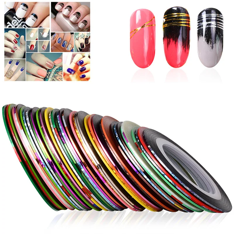 

10/30Pcs Nail Striping Tape Metallic Yarn Line 3d Nail Art Tool Color Rolls Thread Decals DIY Nail Tips Sticker Decoration