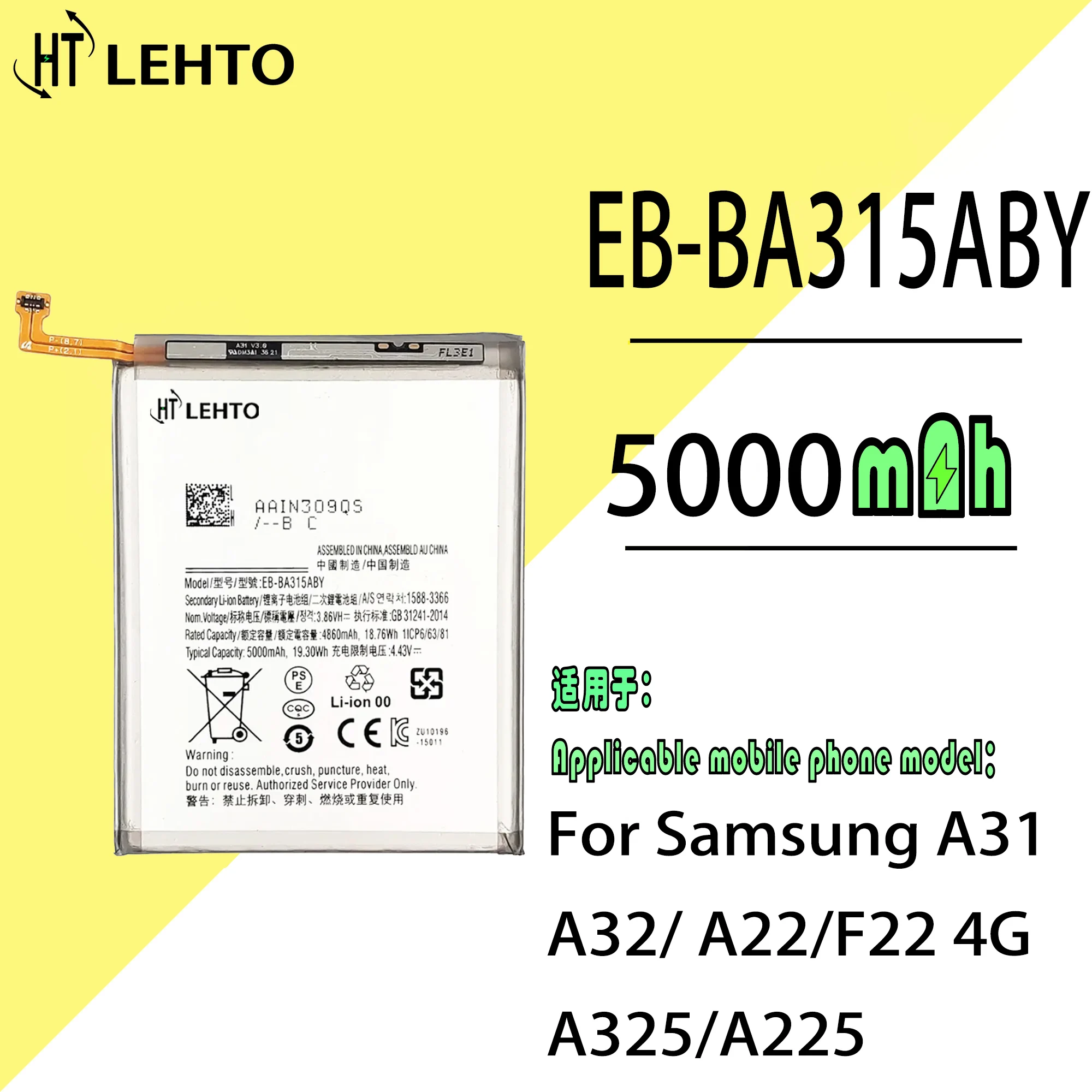 

Фотоаккумулятор для Samsung A31/ A32 / A22/ F22 4G / A325/A225, запасная часть, оригинальная емкость, EB-BA315ABY батареи