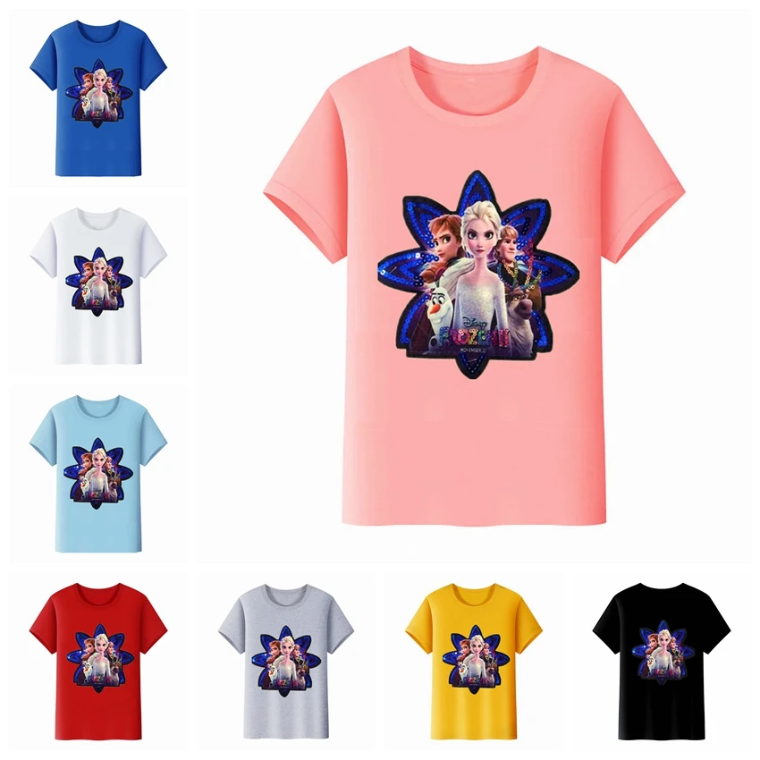 

Disney Frozen Tshirt Kids Clothes LED Summer Short Sleeve T Shirt Boys Tops Girls Tees Toddler Cotton Luminous Tshirt Children