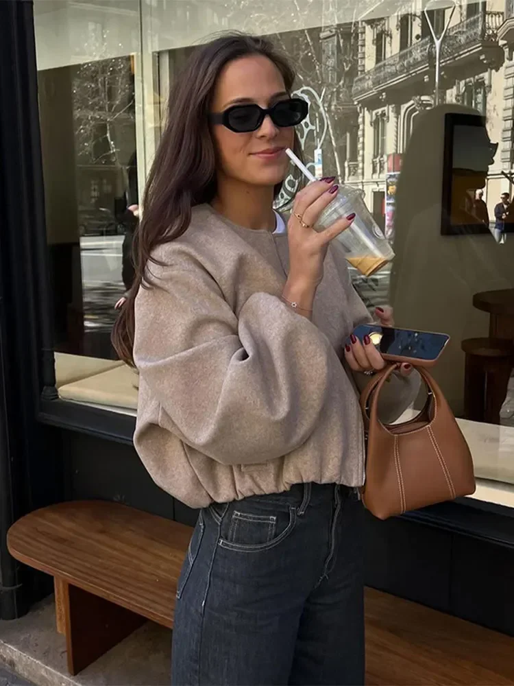 Женская укороченная куртка-бомбер на молнии с круглым вырезом повседневная