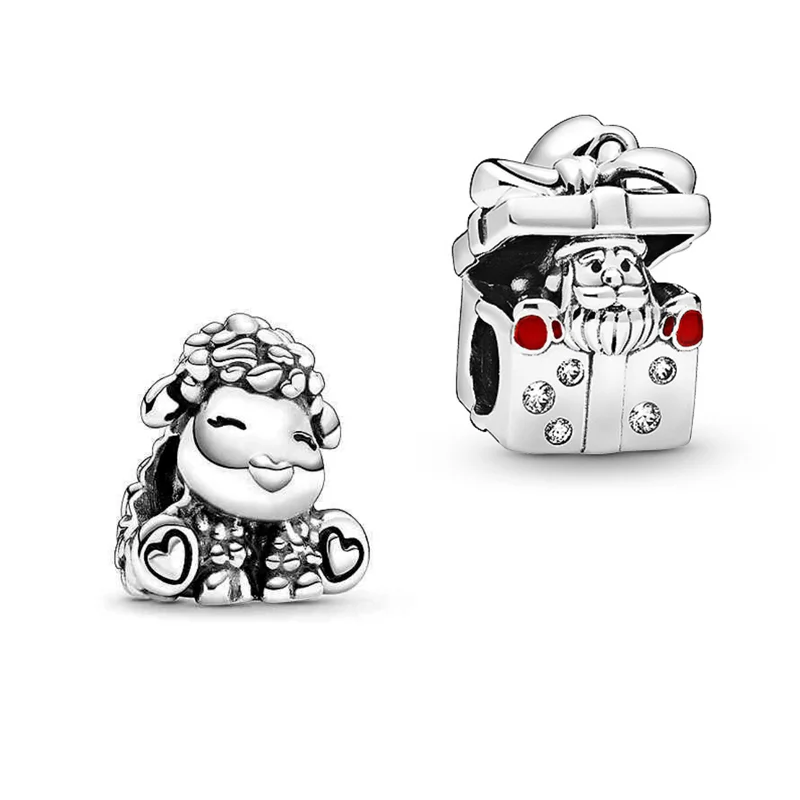 

925 Sterling Silver Santa Claus Sheep DIY Bracelets Bangle Charms Original Beads For Jewelry Making Free Shipping Christmas Gift