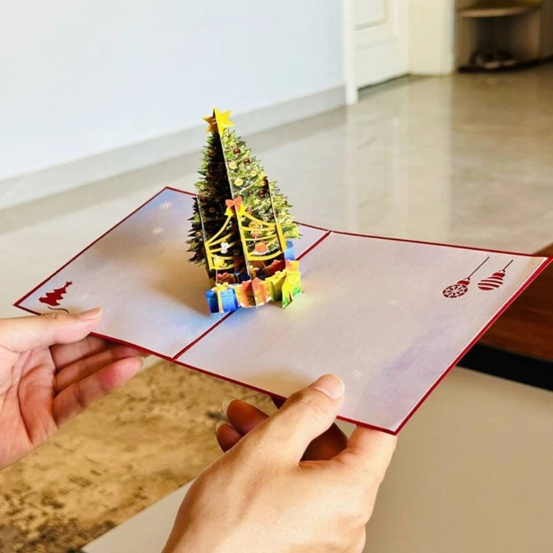 Отличительная всплывающая 3D-елочная открытка с конвертом для сезонных