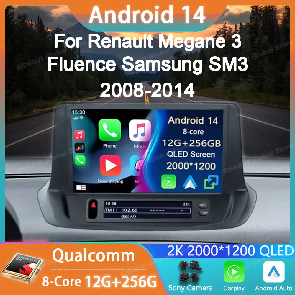 Автомобильный радиоприемник Android 14 для Renault Megane 3 RS Fluence Samsung SM3 2008 2010 2014 GPS Carplay