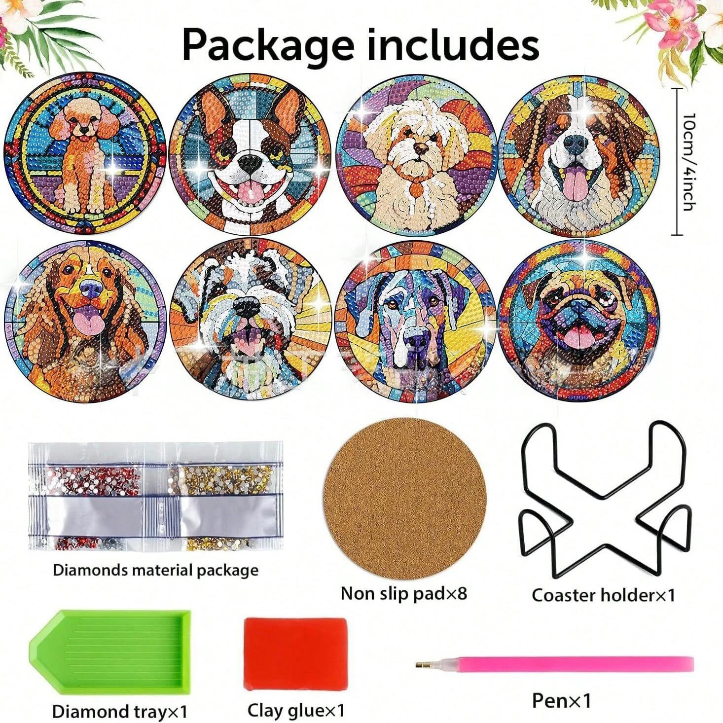 

Набор Из 8 Подставок Для Алмазной Живописи С Тематикой Собак, Для Рукоделия, Круглые Акриловые Подставки Для Алмазной Живописи