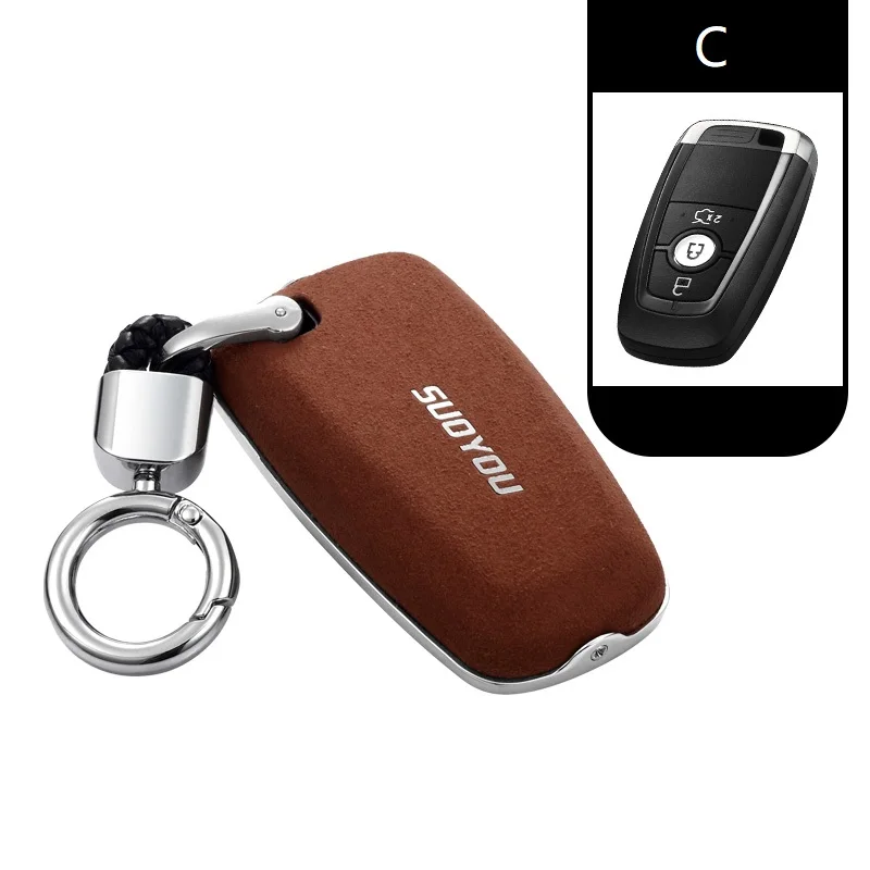 

Alloy Leather Car Key Case Cover for Ford Fusion Mondeo Mustang Explorer Edge EcoSport for Lincoln Mondeo MKC MKZ MKX