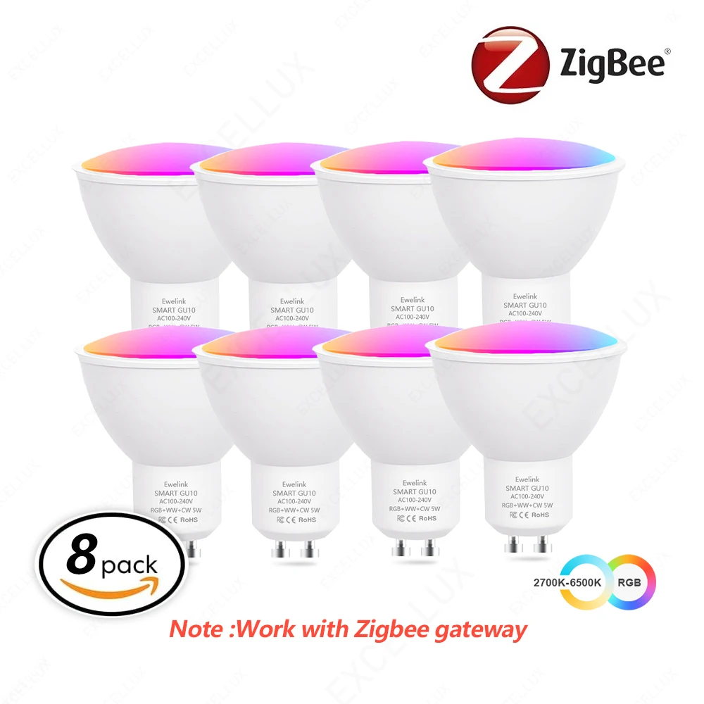

Excellux 8 шт. умные светодиодные лампы GU10 RGB CW WW