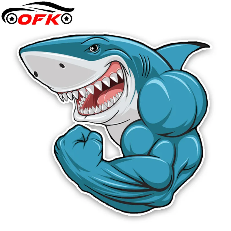 

Fashion Lovely Cartoon Muscle Sharks Colored PVC Car Sticker Decoration Graphic 14.7*13.7CM