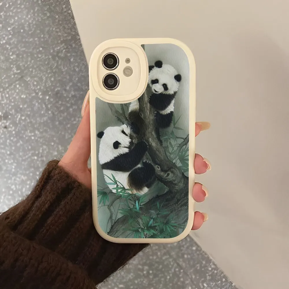 Чехол для телефона из жесткой кожи с китайским медведем и пандой iPhone 14 13 12 Mini 11 Pro