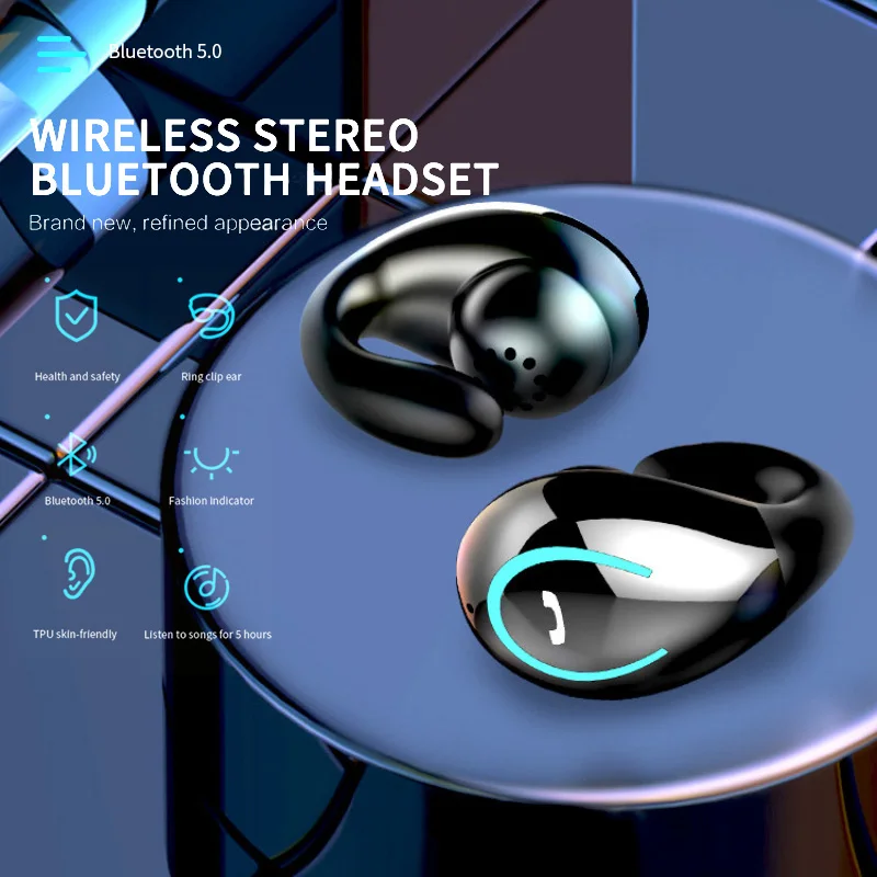 

YX08 Headset 5.0 Tws Single Earless Clip On Sound Reduction Stereo Motion Touch Mini Wireless Headset