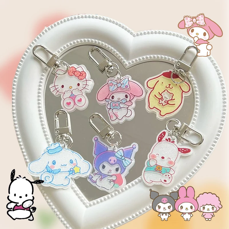 

Sanrio Kuromi Keychain Kawaii Anime Hello Kittys Cinnamoroll Cute Pattern Bag Pendant Accessories Decorate Toys Girls Kids Gifts