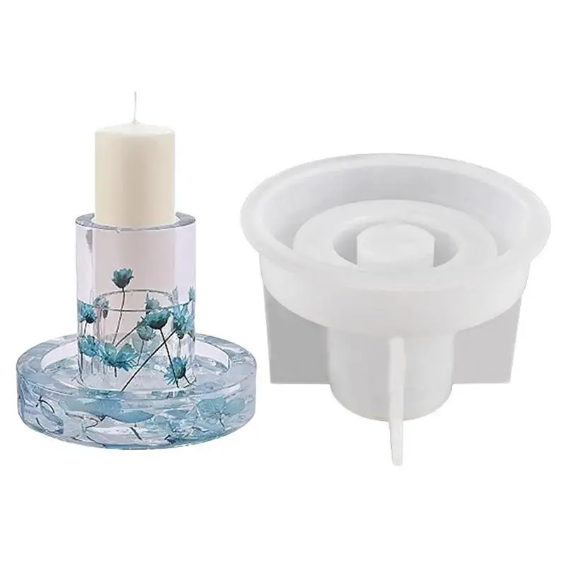 

Pillar Candle Mold Round Base Candlestick Holder Molds Epoxy Casting Silicone Molds For Valentine's Day Wedding Party DIY Candle