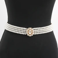 70cm ladies stretchable four rows pearl belt elastic waist sealing dress all match 5 layers fashion belt designers women