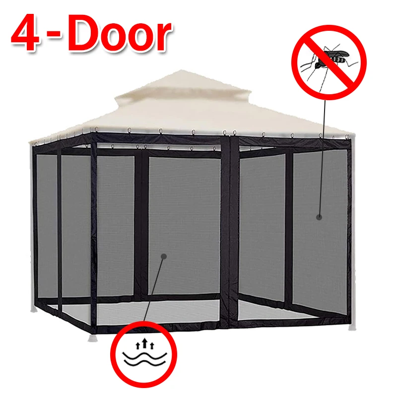 

Universal Garden Net Waterproof Replacement 4-door Screen Mosquito Gazebo 300x300x210cm With Net Zippers Curtain Black Canopy