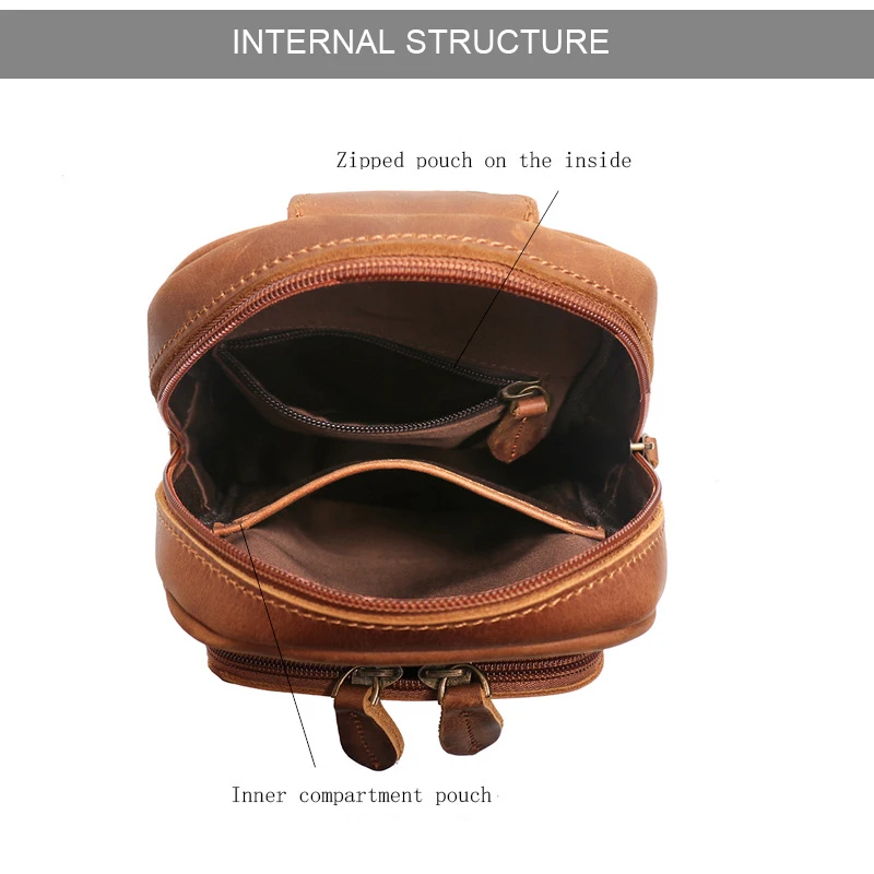 Vintage Men's Sling Bag Crazy Horse Leather Chest Pack Casual Crossbody shoulder bag 30012