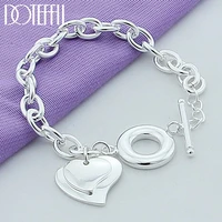 doteffil 925 sterling silver two heart pendant bracelet ot buckle for women charm wedding engagement fashion party jewelry