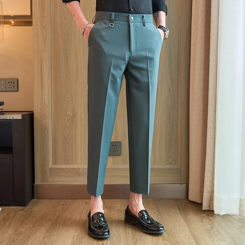 Мужские весенне-летние костюмные брюки до щиколотки в британском стиле