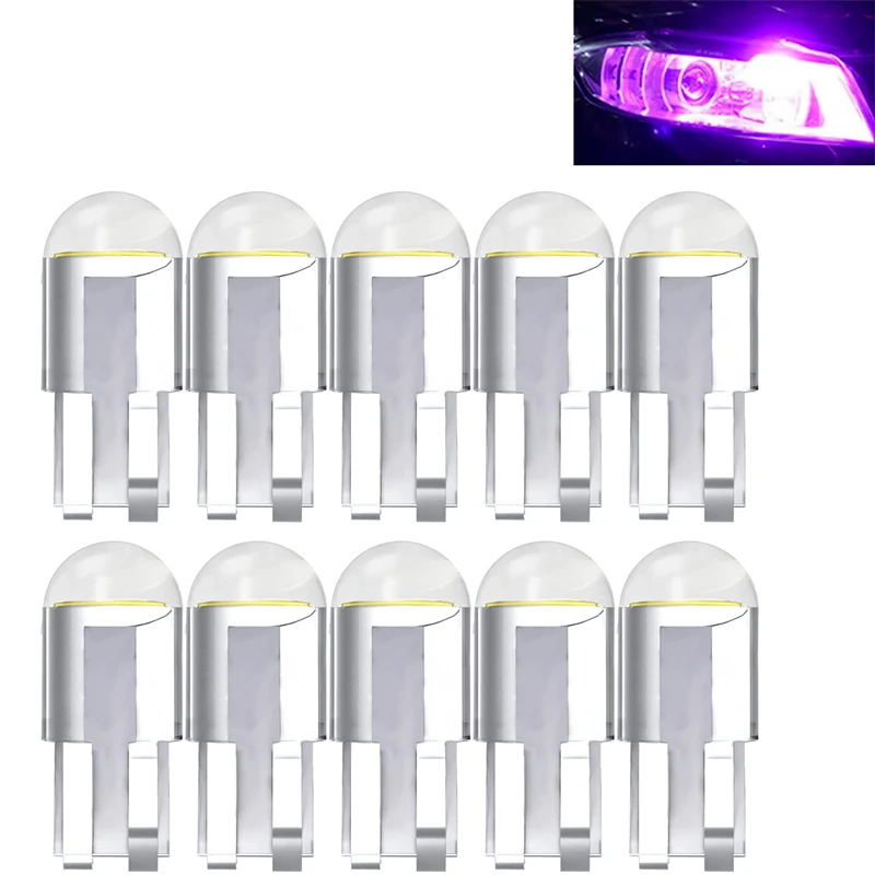 

10pcs W5W 194 T10 Car Glass Housing Cob Super Bright LED Light Bulb 6000K White Green Blue Wedge License Plate Lamp Dome Light