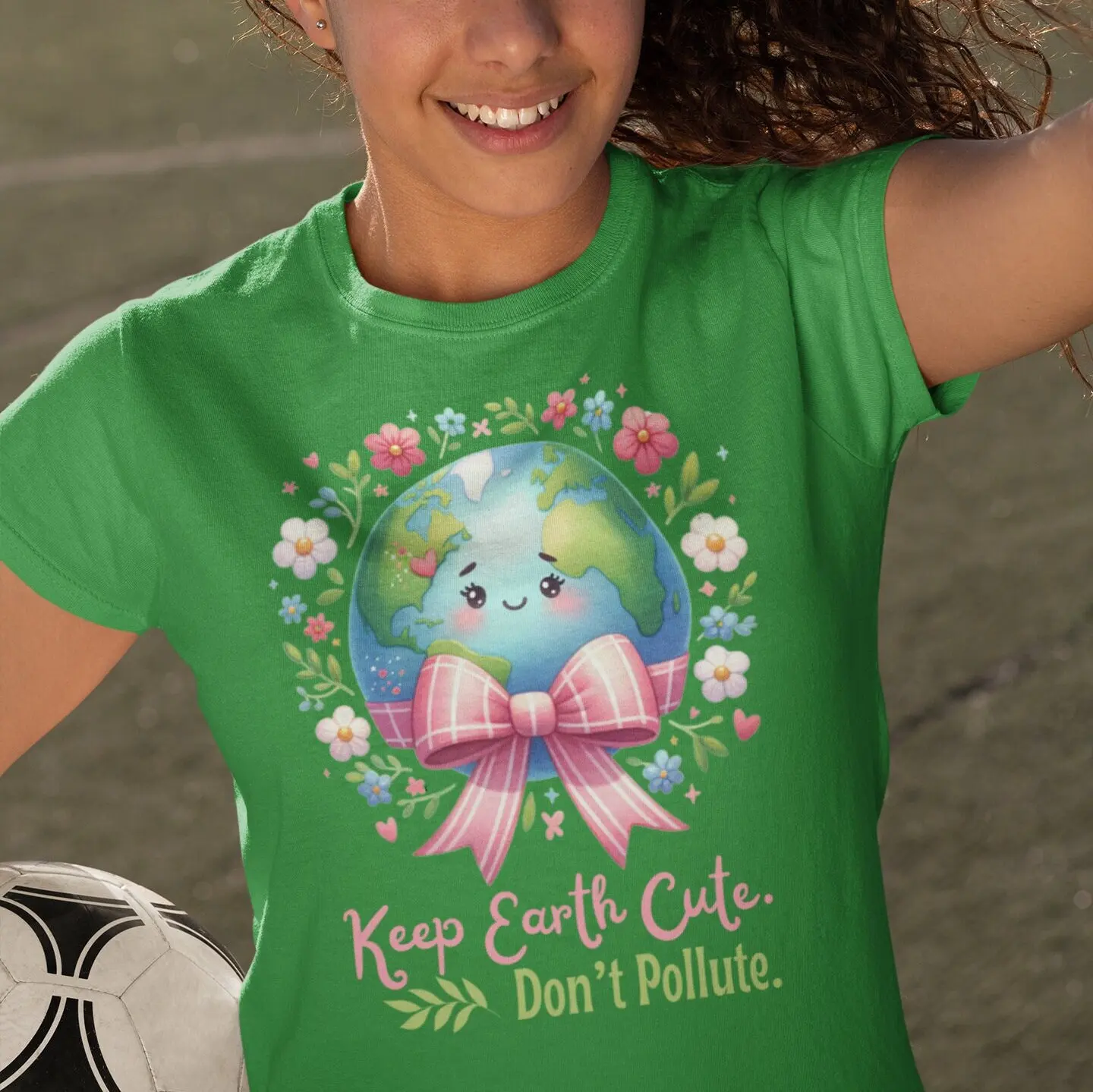 Девушки футболка на День Земли Keep милый розовый лук не загрязняет детей