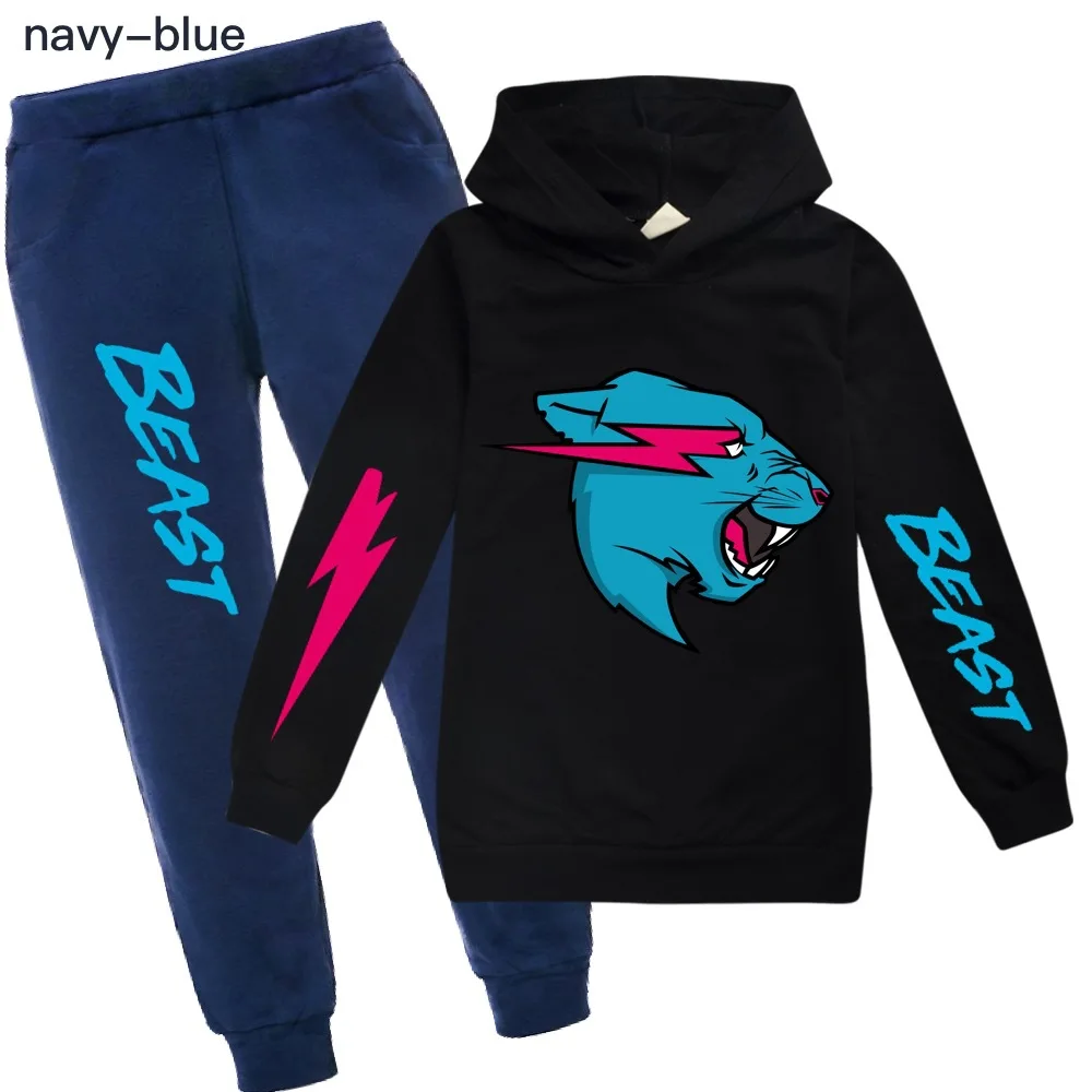 

Kids Spring Fall Clothes Mr Beast Lightning Cat Boys Girls Hoodies Sweatshirt +Pants Suit Teens Children's Clothing Sets 2-16Y