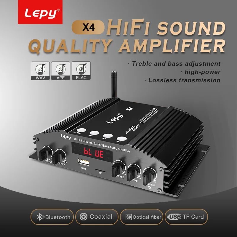 Фото Lepy X4 Hifi 4-канальный Усилитель Bluetooth 5,0, Оптоволоконный Коаксиальный Вход 2,1, Усилитель Звука, Двойной Выход Сабвуфера №1