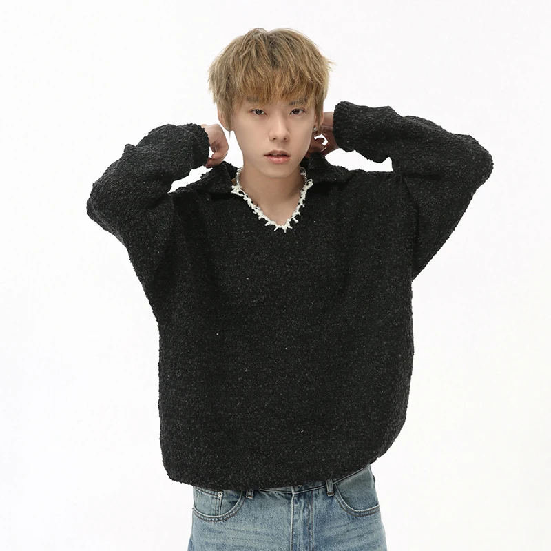 IEFB мужской свитер в корейском стиле вязаный контрастный цвет с v-образным вырезом