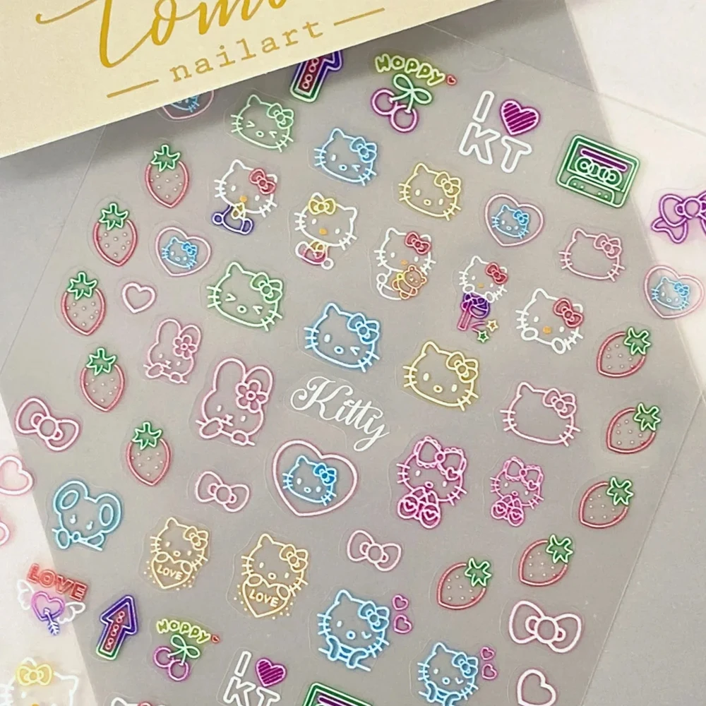 1 лист 5D флуоресцентные наклейки для ногтей Hellokitty с тиснением японского