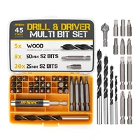 hi spec new 44pc wood masonary drill set s2 steel screwdriver bits power drilling tools repair hand tools kit in storage case