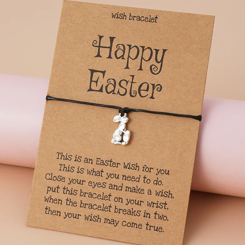 

Cute Easter Rabbit Rope Chain Bracelet For Women Kids Handmade Woven String Charm Friendship Jewelry Wish Card Party Girls Gifts