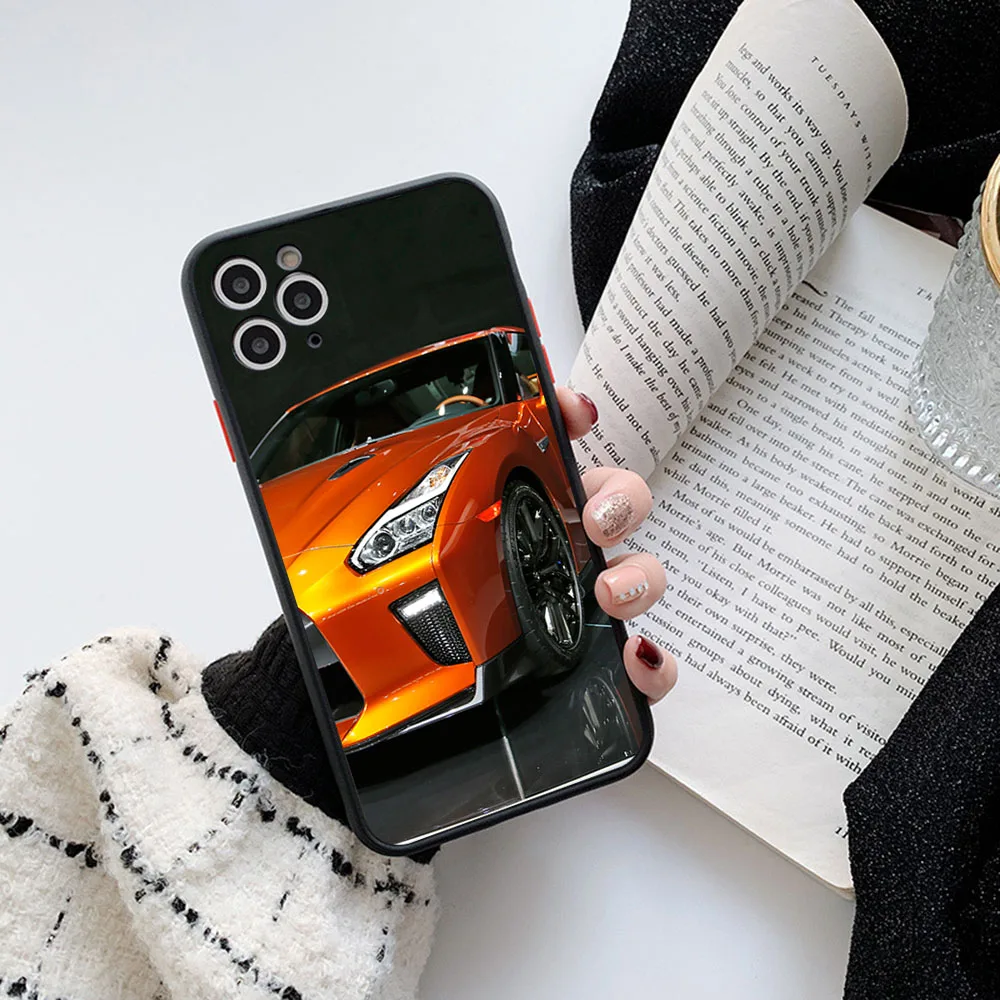 For iphone 16ProMax 15 Pro 14 13 12 Mini 11 7 8 16Plus XS Max XR Cool GTR Sports Car Frosted Translucent Cover Black Phone Cases