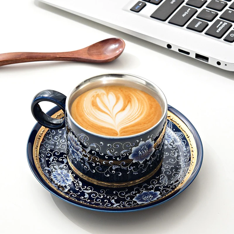 

Jingdezhen Coffee Cups Set with Saucer Vintage Bone China Porcelain Coffee Mugs Tea Cup Set Creative Ceramic Espresso Cups Gifts