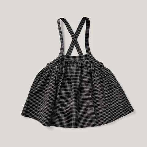 Robe de pince à plaid noire rétro 2023 Été Nouveau enfant en coton décontracté lave des bretelles réglables robes tz288