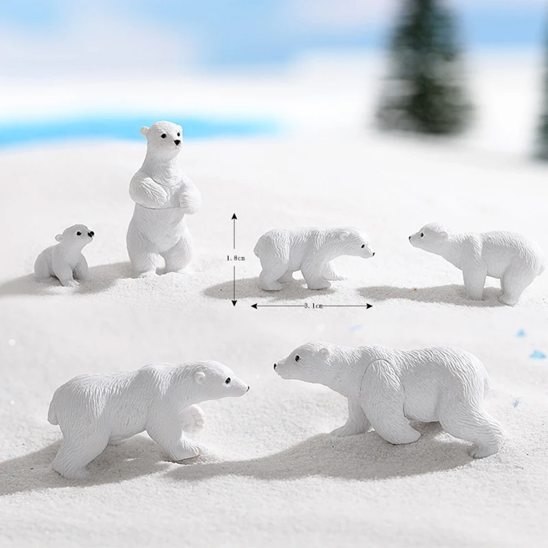 

1/6Pcs Plastic Snow Polar Bear Miniature Ornaments Landscape Decoration DIY Dollhouse Garden Accessories