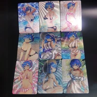 a set of 9pcs cards anime figures rem custom thick flash collection homemade cards family table toys for children birthday gifts