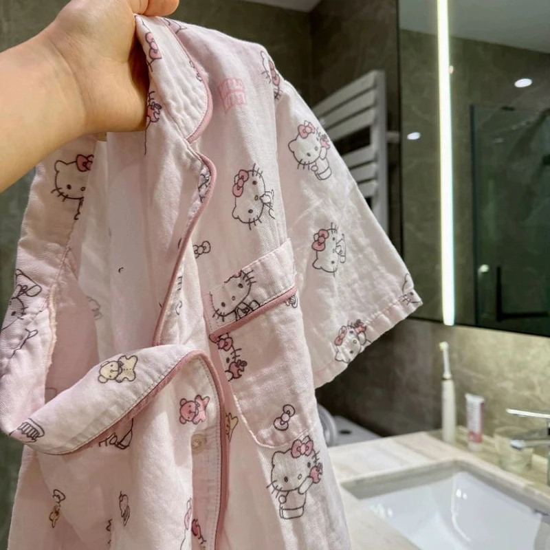 Kawaii Sanrio пижамы Хелло Китти аниме Летние мультфильм девушки дома милые рукава