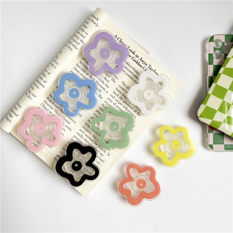 

Fashion Transparent Solid Color Flower Glossy Popular Foldable Phone Socket Holder Extendable Grip Phone Ring for iPhone Samsung
